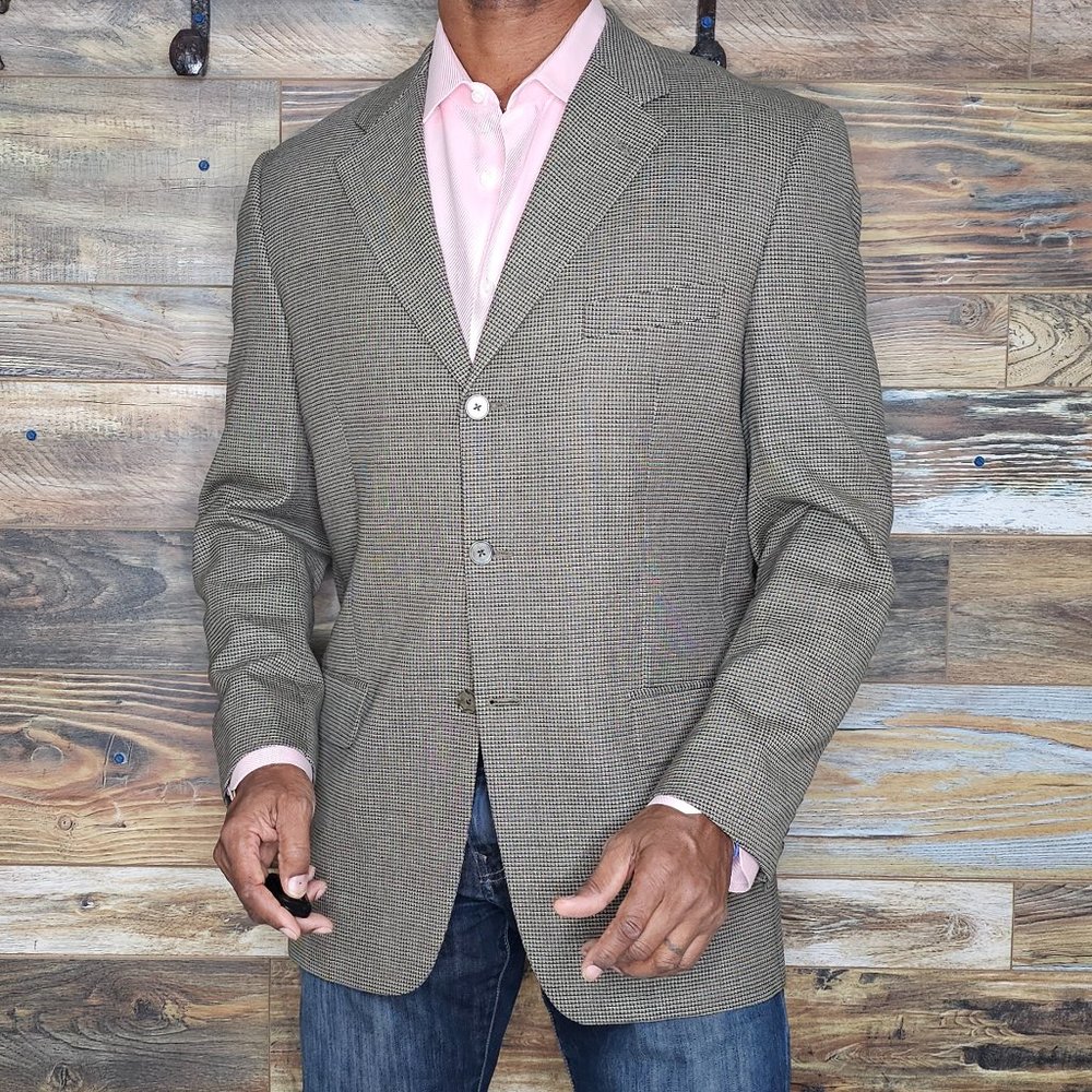 Joseph Abboud USA 100% Wool Brown Geometric Blazer Sport Jacket Size 40R